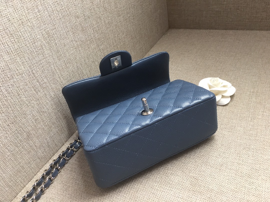 Small Classic Flap Caviar Bag A01116 Dark Blue/Silver